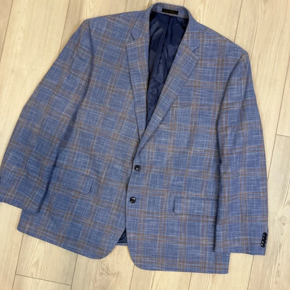 Michael Kors Mens 50R Blue Plaid Two Button Blazer Sport Coat Jacket